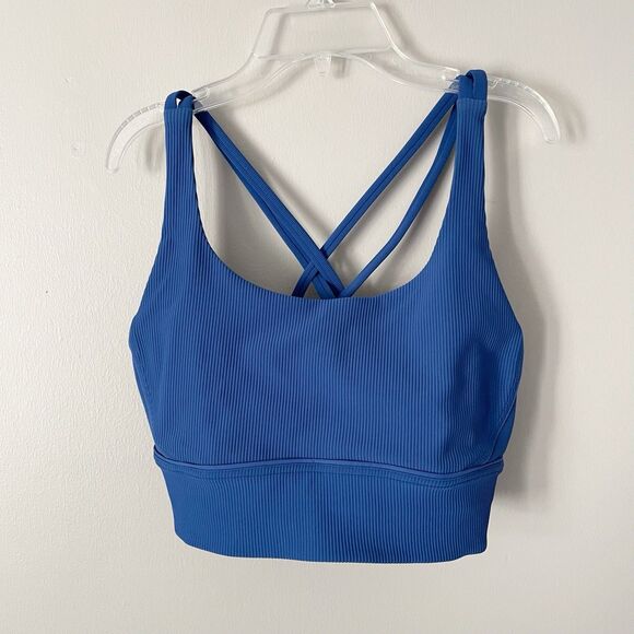 Lululemon Size 12 Blue Energy Bra Long Line Ribbed Medium Support B-D Cup - Picture 1 of 6